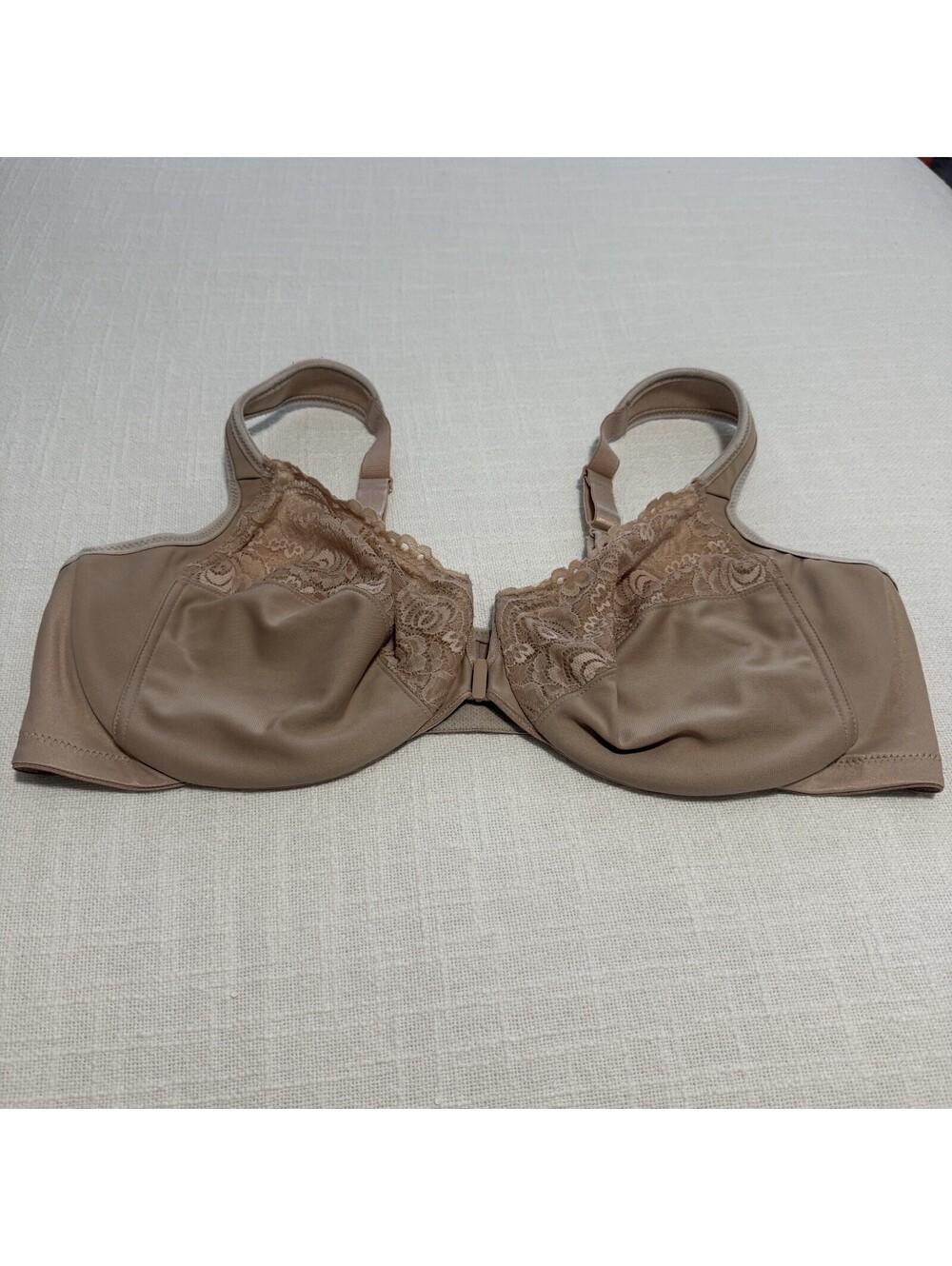 Glamorise 46C Front-Closure Wonder Wire Bra 1245 Underwire Lace Trim Nude